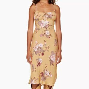 Aritzia Wilfred Bellow Midi Dress 6 Beige Pink Floral Print Gathered Bust Slip